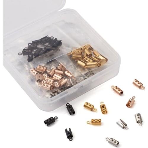 160pcs/box 304 Stainless Steel Mixed Color Folding Crimp Cord Ends String Ribbon Leather Clip Connectors For DIY Jewelry Making