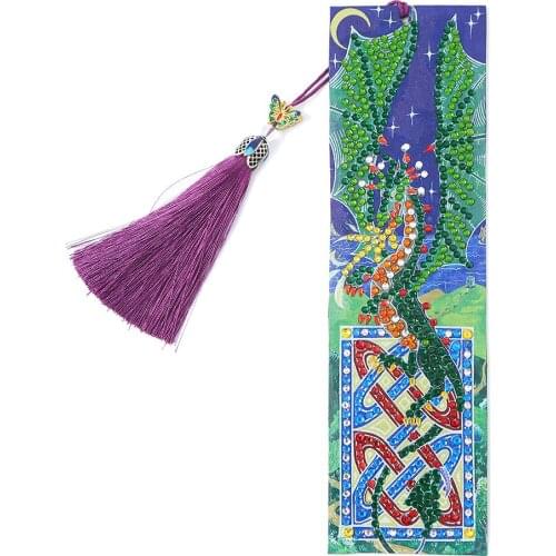 5D DIY Diamond Painting Bookmark dragon Leather Tassel Book Marks Special Shaped Diamond Embroidery DIY Craft