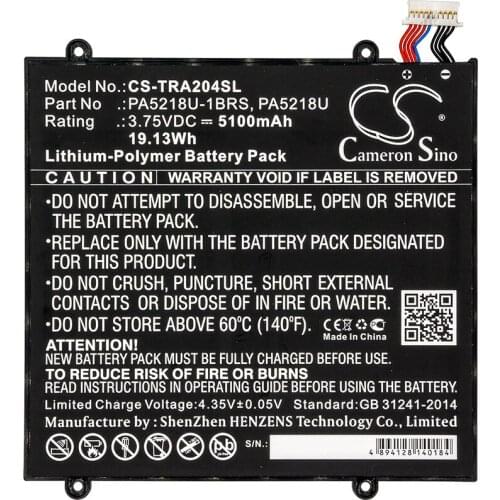 Cameron Sino 5100mAh Battery For Toshiba Excite A204,Excite A204 AT10-B,PA5218U,PA5218U-1BRS