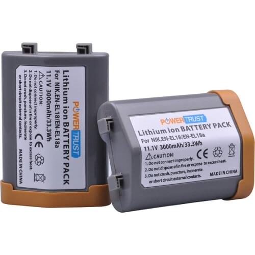 PowerTrust 2x 3000mAh EN-EL18 EN-EL18A Rechargeable Camera Battery for Nikon EN EL18 ENEL18 D4, D4S, D5, MB-D12, D800, D800E