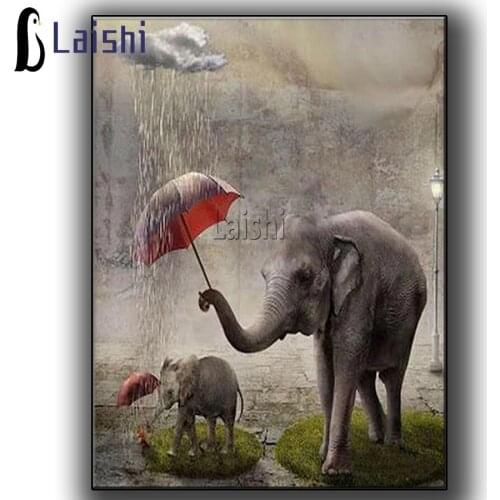 Full Square Drill round Diamond Cartoon animal elephant under umbrella Diamond Painting Rhinestone Diamond Embroidery Home Decor