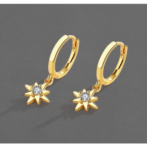 Binmonray 925 Sterling Silver Shiny Eight Awn Star Dangle Ear Buckle Women Korea Fashion Exquisite Charm Luxury Jewelry Earings