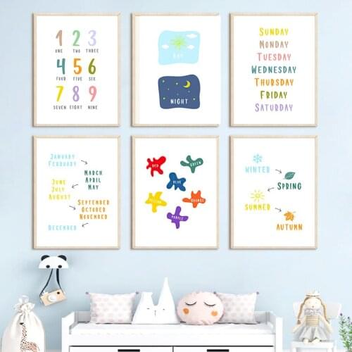 Number Color Block Day Cartoon Educate Nursery Nordic Posters And Prints Wall Art Canvas Painting Wall Pictures Child Room Decor