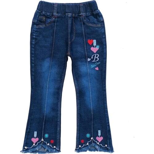 5-11Years Spring Autumn Kids Children Little Girls Jeans Hanging Ornament Embroidery Denim Pants Trousers