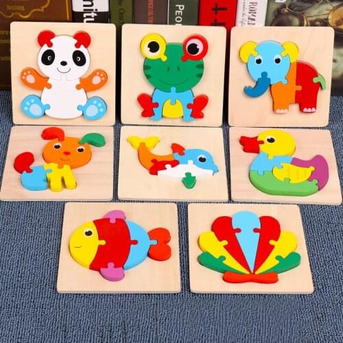 Children Animal Wooden Puzzle Toys Burrless Baby Wooden Puzzle Forest / Animal / Marine Style Classic Jigsaw Toys