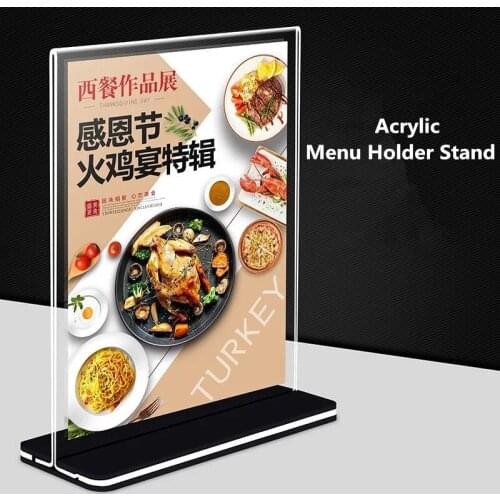 A6 Double Side T Shape Acrylic Sign Holder Display Stand Advertising Board Menu Card Note Holder Paper Photo Poster Frame