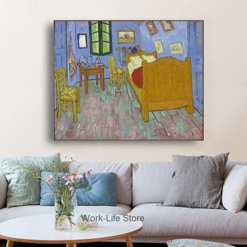 Famous Artwork Oil Painting Wall Art Canvas Poster Van Goghs Bedroom By Van Gogh Art Reproduction Hang Living Room Home Decor