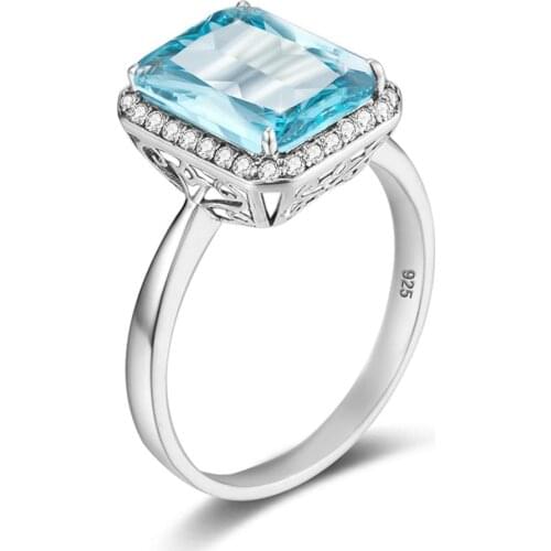 Szjinao Sky Blue Aquamarine Ring For Women With Diamond Vintage Bague Femme Argent 925 Square Gemstone Shape Fine jewellery Best