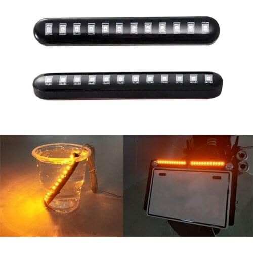 2pcs Turn Signal Strip 12 LED Motorcycle Flowing Water Tail Brake Lights 3528 SMD License Plate Light Blinker Stop Flicker