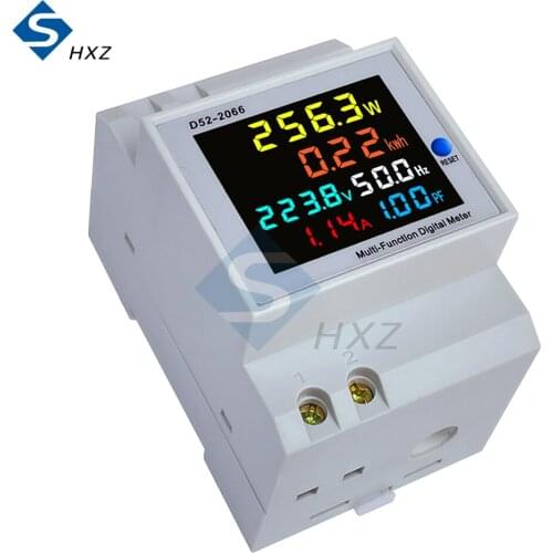 6IN1 Din Rail AC Monitor 110V 220V 380V 100A Voltage Current Power Factor Active KWH Electric energy Frequency Meter VOLT AMP