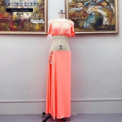 2020 new belly dance practice clothes practice clothes long skirt with drill strap split split for beginners customization