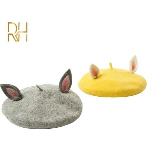 Original Manual 100% Wool Felt Beret Cute Rabbit Ears Shape DIY Beret Winter Joker Hat Gift For Ladies And Women RH