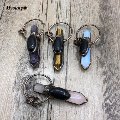Natural Stone Hexagonal Column Bullet Pendants Vintage BOHO Crystal Quartz Chakra Treatment Point Necklace Pendant MY210476