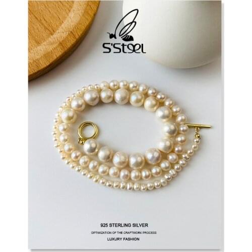 SSTEEL Luxury Baroque Pearl Necklaces Sterling Silver 925 Gift For Women Gold Trendy Party Necklace Plata De Ley 925 Jewellery