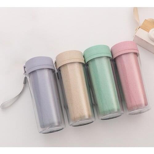 Useful Double Layer Wheat Straw BPA Free Sports Water Bottle Portable Outdoor School Travel Drink Water Bottle