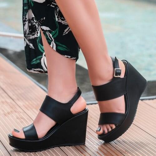 Tonar Rvin Black Skin Wedges Women 'S Sandals Platform New Season Summer Trendy and Comfortable Simple Wrist Strap
