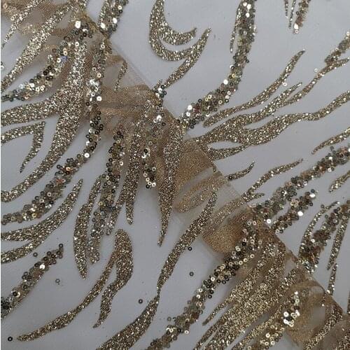 Champagne Swiss Voile Dry Lace Glitter Sequin Tulle Fabric By Yard High Quality Mesh Party Dresses Material for Nigerian Wedding