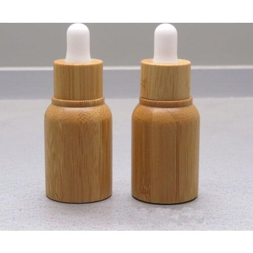 Essential Oil Vial Dark Brown Glass Empty Cosmetic Container Bamboo Shell 10 ML Dropper Bottle Essence Refillable Bottle 20 pcs