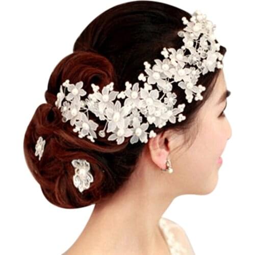 Handmade Bridesmaid Wedding Head Dress White Beads Hair Flower Headpieces Pearl Bride Hair Pieces Crystal Bridal Head Jewelry