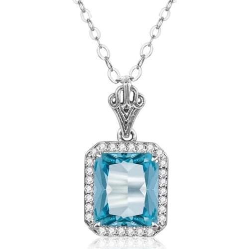 Szjinao Brand Aquamarine Necklace Pendant 925 Sterling Silver Jewelry With Diamonds For Women Gemstone Vintage Colgantes Rushed