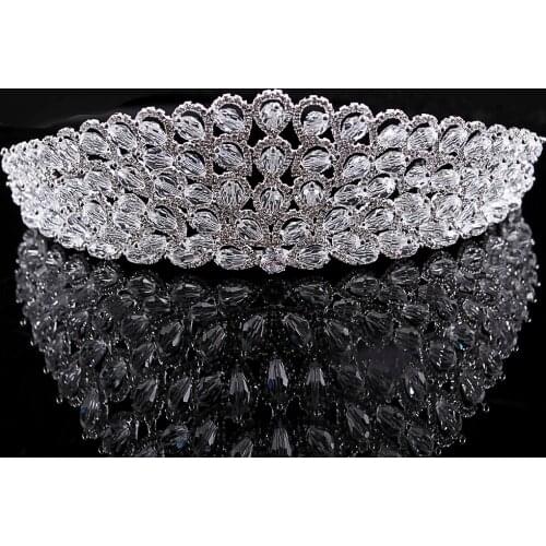 Women Luxury Full Rhinestone Tiaras Bridal Crystal Hair Jewelry Headpiece for Wedding Prom Party