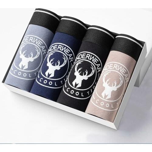 4Pcs Boxer Mens Underwear Men Cotton Underpants Male Pure Men Panties Shorts Underwear Boxer Shorts Cotton Solid Cuecas