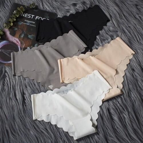 3Pcs Sexy Panties for Women Briefs Seamless Lingerie Solid Wave Mid-Waist Cotton Crotch Panty Female Underpants Intimates Thong