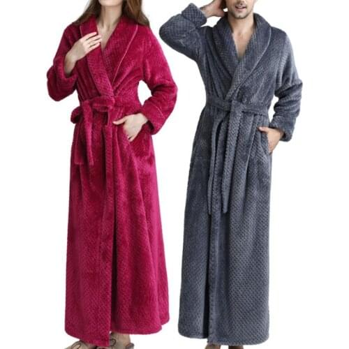 Unisex Flannel Night Gown Bath Robe Womens Night Dressing Gown Home Clothing Thick Warm Mens Female Nightgown Suit Pajama