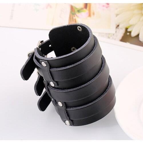 Vintage Leather Bracelet & Bangle Men Wide Cuff Leather Male Bracelet Punk Rock Jewelry Cowhide Jewelry Wristbands