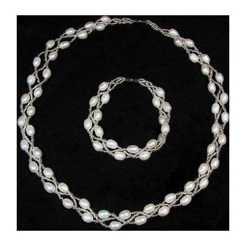 Freshwater Pearl Jewelry Set, Fashion Necklace Bracelet Set for Beautiful Bride Lady Female Jewellery, 30sets/lot