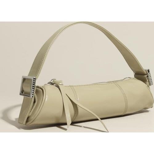 New Oil Wax Leather One Shoulder Womens Bag Niche Design Womens Underarm Bag Crescent Cylinder Bag Leather Simplicity
