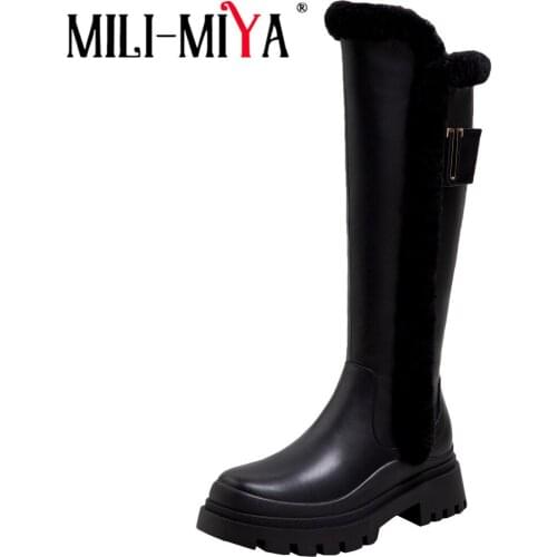 MILI-MIYA New Warm Snow Women Winter Riding Knee High Boots Female Platforms Thick Heels Short Plush Round Toe Daily Life Shoes