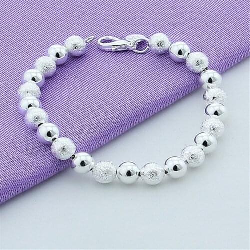 925 Silver Smooth Scrub 8MM Beads Chain Bracelets For Women Fashion Charm Jewelry Gift