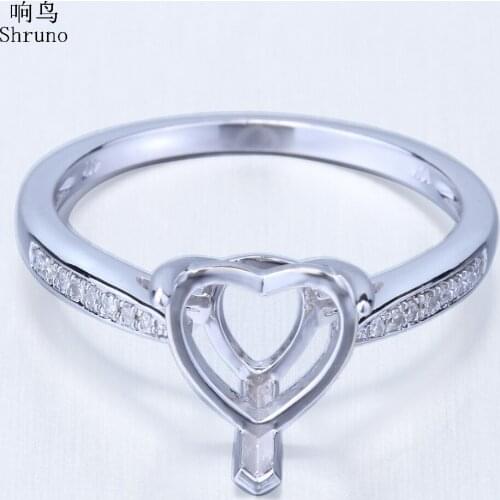 Shruno Heart Cut 8x8mm Real 10k White Gold Natural Diamond Women Trendy Fine Jewelry Semi Mount Engagement Wedding Ring Setting