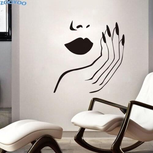 ZOOYOO Manicure Salon Wall Decals Vinyl Fashion Wall Stickers Girl Hands Nails Removable Home Decor Nail Care Wall Murals