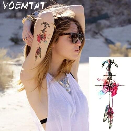 1PC Colorful Watercolor Arrows Hot Black White Large Flower Henna Temporary Tattoo Black Mehndi Style Waterproof Tattoo Sticker