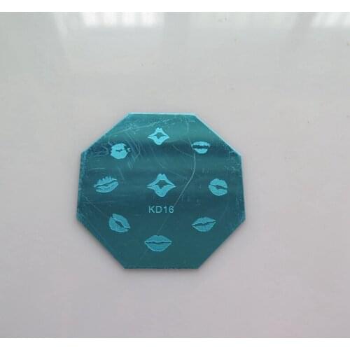 1PC KD01-28 Octagonal Shape Blue Film Nail Art Stamping Image Plate Stainless Stamping Plate Lip Heart Prints Unicorn