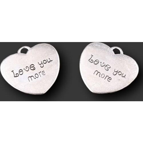 10pcs Silver Plated Heart Shape Love You More Tags Pendant Retro Bracelet Metal Accessories DIY Charms For Jewelry Crafts Making