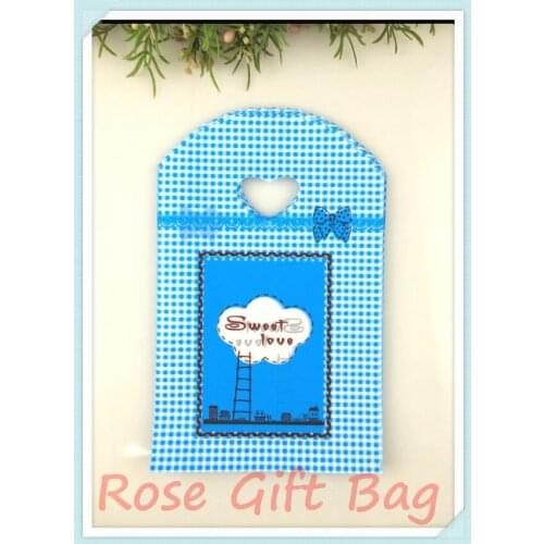 100pcs/lot Blue Love Design Plastic Bag 13x21cm Boutique Jewelry Packaging Bag Cute Plastic Gift Bag Shopping Bags With Handle