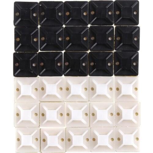 100pcs/pack New 20mmx20mm Mounts Mounting Base Clamps Clip Self Adhesive Cable Wire Zip Tie Wholesale