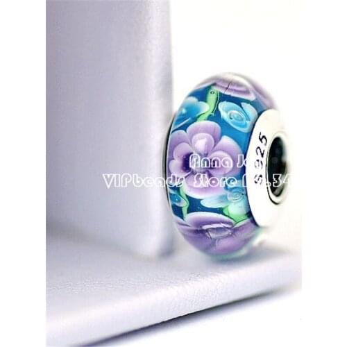 2pcs 925 Sterling Silver Flower Murano Glass Beads Fit Pan Bracelet Bangles Charms Original Fashion Authentic Jewelry ZS349