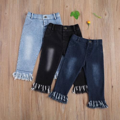 2021 Infant Kids Baby Girl Pants Comfortable Elastic Fringed Jeans Children Trousers Holiday Birthday Party