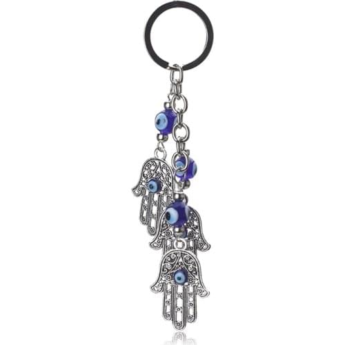 Lucky Eye Charms Keychain Hamsa Hand Pendent Tassel Key Chain Alloy Car Key Chain Women Fashion Jewelry EY2671