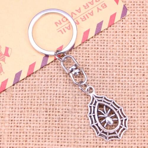 New Fashion Keychain 35x20mm spider cobweb halloween Pendants DIY Men Jewelry Car Key Chain Ring Holder Souvenir For Gift