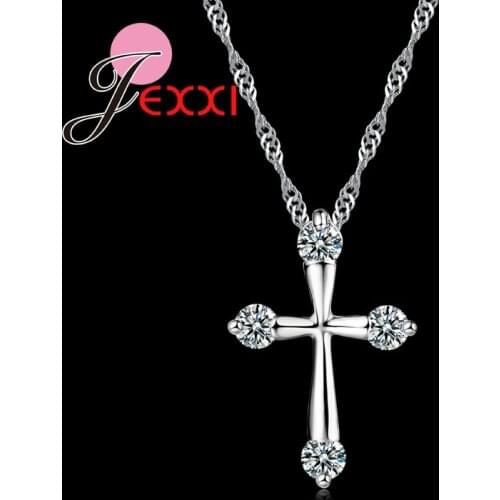 Women Best Gift Simple Elegant 925 Sterling Silver Chain Cubic Zircon Cross Necklace For Women Best Gift Fast Shipping