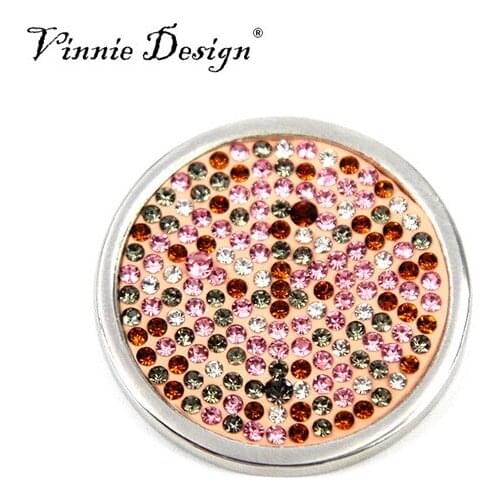 Vinnie Design Jewelry Colorful Crystal Coin fit for 35mm Pendant Silver Plated CZ Coin
