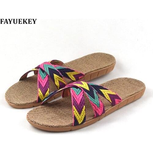 FAYUEKEY Summer Home Linen Non-slip Mixed Color Slippers Women Indoor\Floor Girls Gift Beach Open-Toed Slides Slippers Shoes