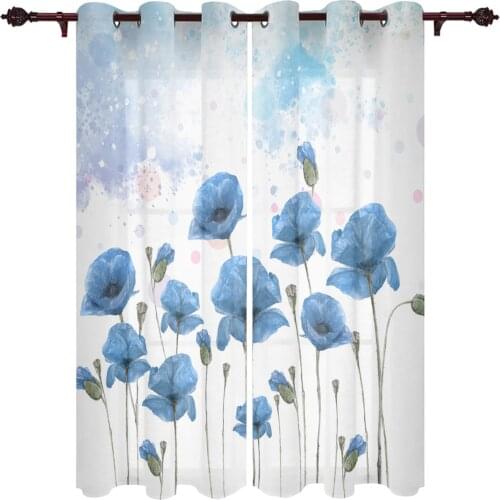 Poppy Flower Elegant Ink Valance Curtains Half Blackout For Living Room Study Bedroom Outdoor Large Windows Cotton Linen