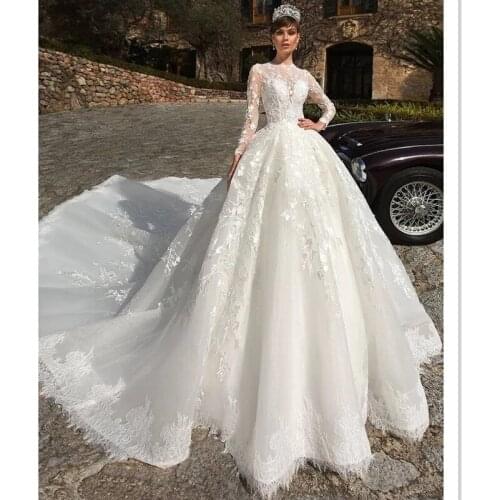 Elegant Princess Long Sleeves Sweet Heart Neckline Wedding Dresses Sheer Luxury Tulle Ball Gown Wedding Gowns