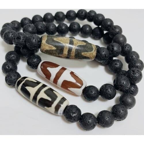 Energy Stone Natural Tibetan Dzi Agates Bracelets Prayer Buddha Jewelry Black Lava Tiger Teeth Charm Green Agates Bracelets Male